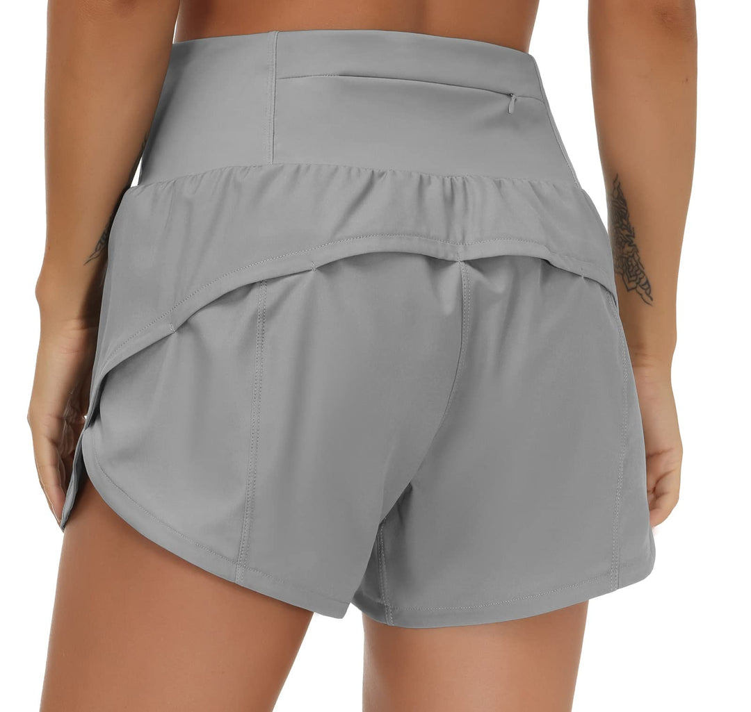 THE GYM PEOPLE Womens High Waisted Running Shorts Quick Dry Athletic Workout Shorts with Mesh Liner Zipper Pockets(Lavender Grey, X-Small