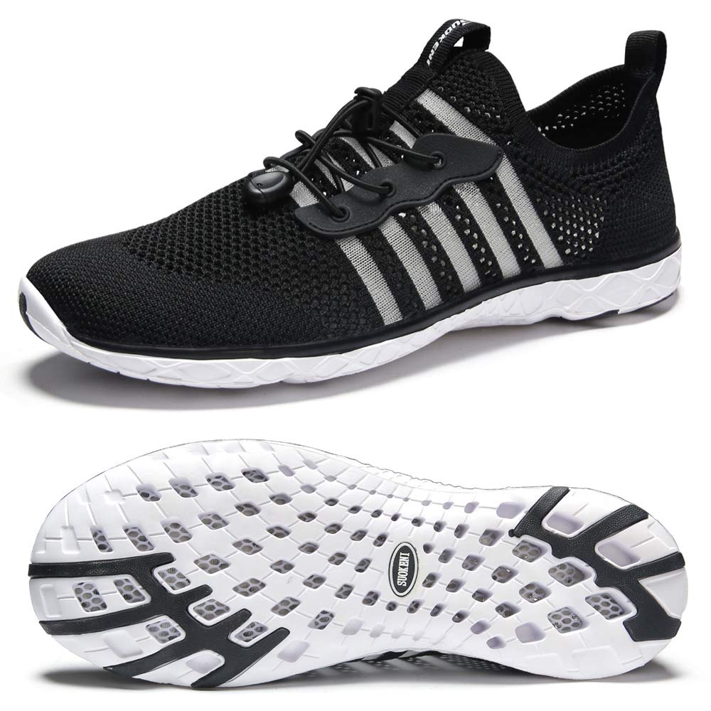 SUOKENI Men's Quick Drying Slip On Water Shoes for Beach or Water Sports Blackwhite,Size:US 7/EU 40