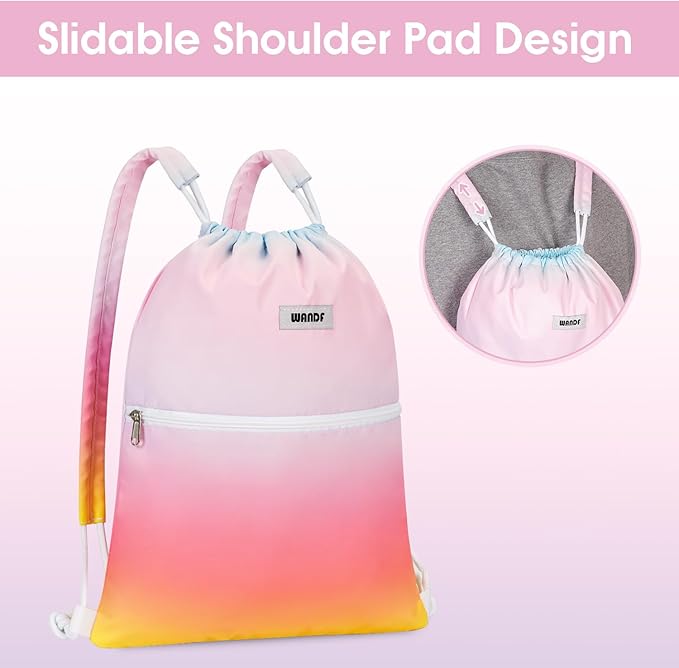 WANDF Drawstring Backpack Sports Gym Bag with Shoulder Pads Water Resistant String Bag Cinch Bag for Women Men (Rainbow)