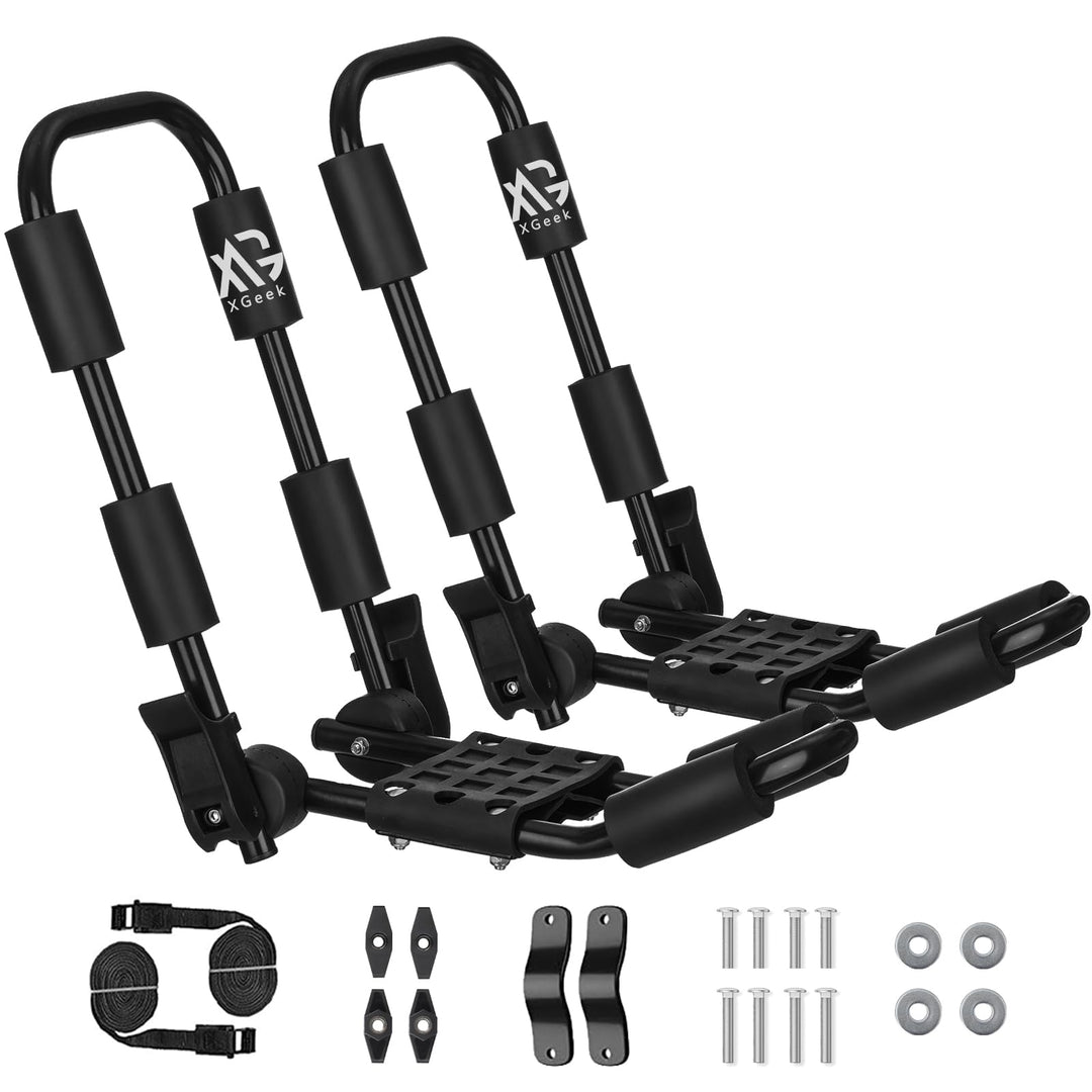 XGeek Kayak Roof Rack, Surfboard, Canoe and Ski Board Rooftop Mount Carrier J-Style Rack on SUV, Car and Truck.Unidirectional Foldable Kayak Roof Rack