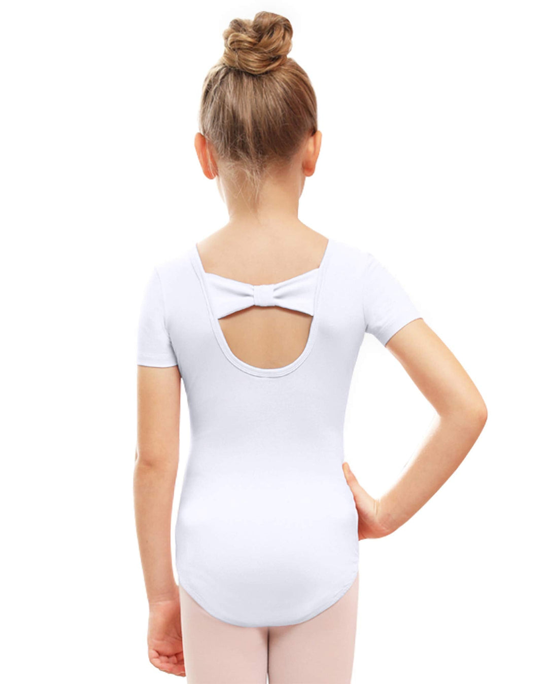 Stelle Leotard for Girls Toddler Ballet Leotards Dance Gymnastics Outfits with Bow Back (White, 6 Years)