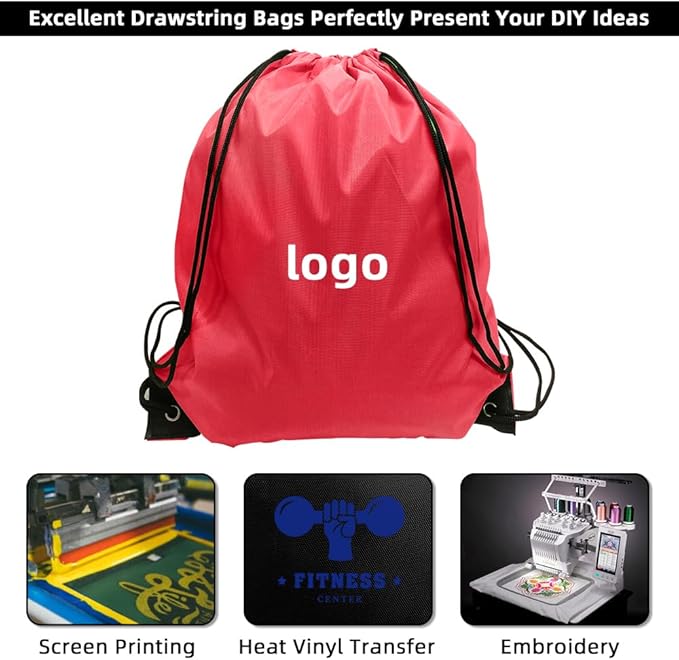 GoodtoU Drawstring Backpack, Nylon Cinch Sack Gym Bag for Sport, Traveling, Team (40Pcs, Cherry)