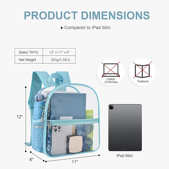 USPECLARE Clear Backpack for Stadium Approved 12×6×12, Water proof Clear Bag for Stadium Events and Concert Work Sport Event