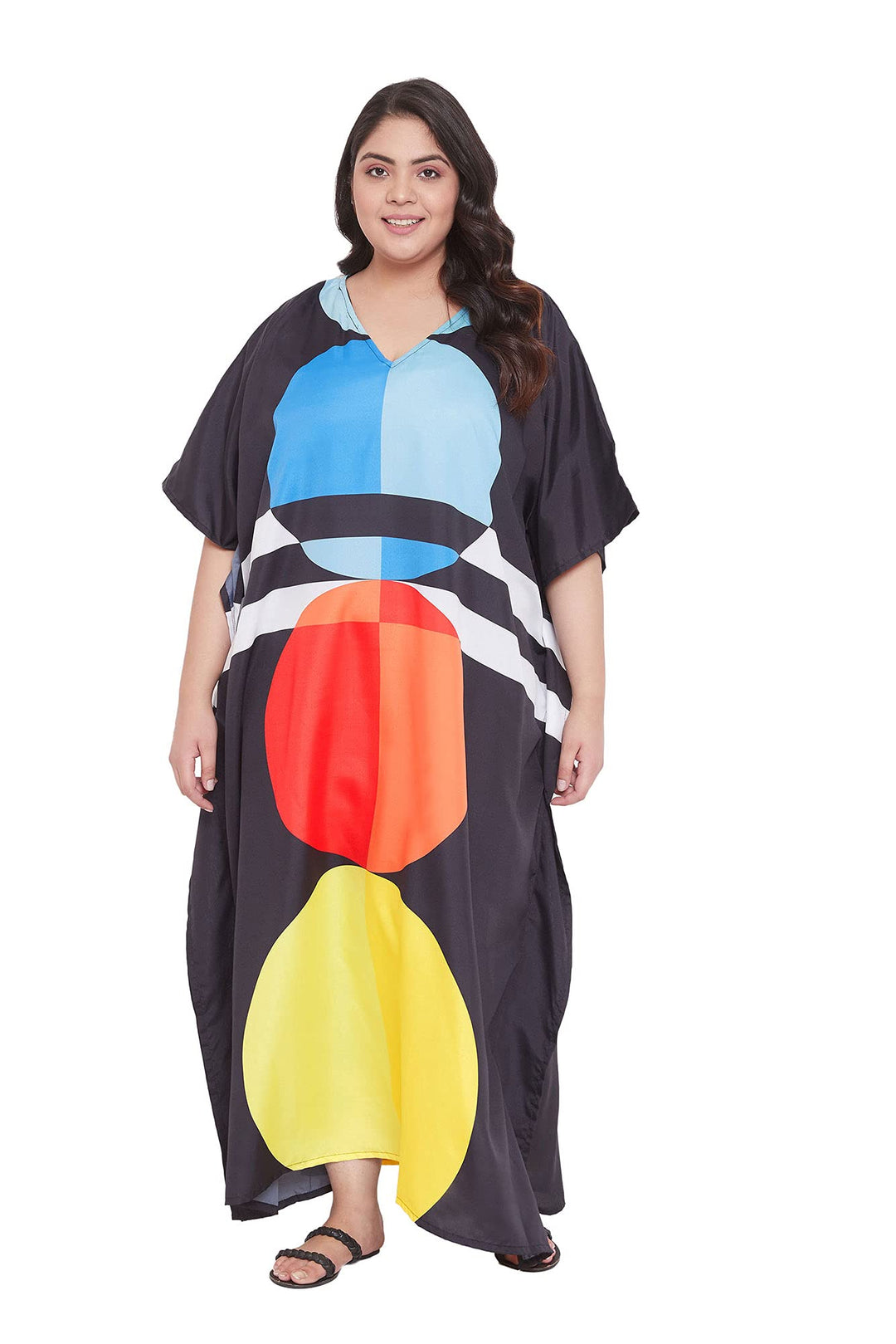 Oussum Ladies Printed Kaftan Beach Gown Kimono Polyester Plus Size Dress Loose Maxi Evening Summer Caftan for Women