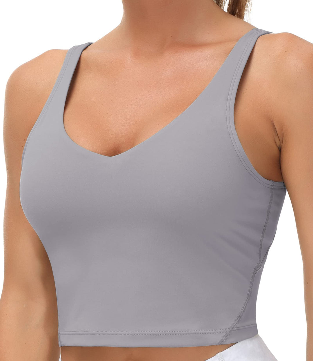 Women’s Longline Sports Bra Wirefree Padded Medium Support Yoga Bras Gym Running Workout Tank Tops (Lavender Grey, Small)