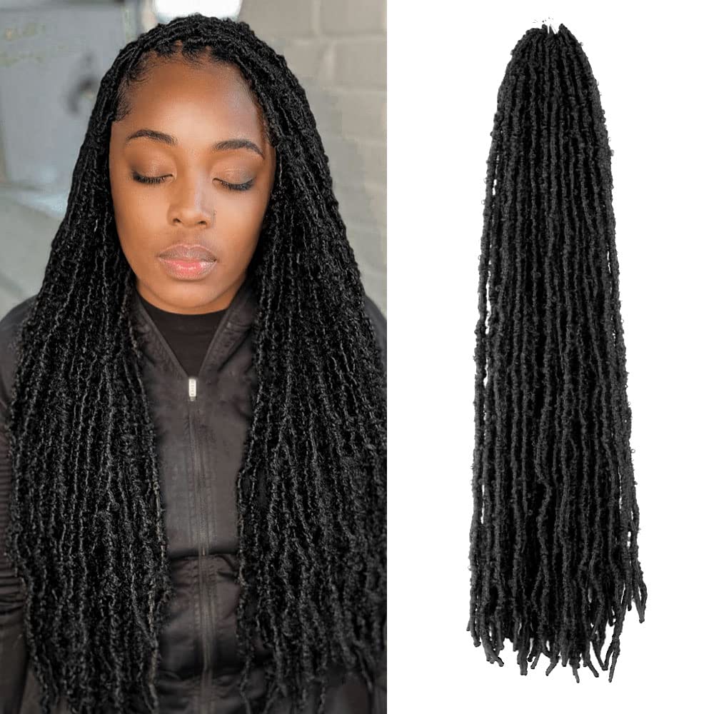 24 Inch Light Weight Butterfly Locs Crochet Hair 8 Packs Long Black Distressed Butterfly Faux Locs Crochet Hair, 1#