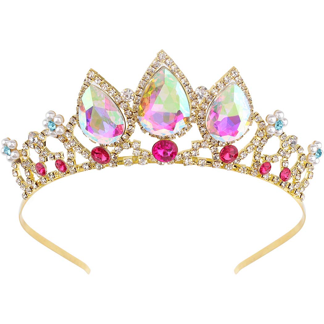 Cocide Rapunzel Crown For Girls Ab Crystal Tiara And Crown For Birthday Party Pearl Headband For Rhinestone Princess Hairpiece F