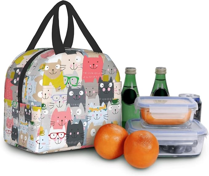 Cute Cat Lunch Box Insulated Funny Cartoon Lunch Bag Leakproof Reusable Lunch Tote Bag Multipurpose Lunch Tote for Kids Adult School Work Picnic