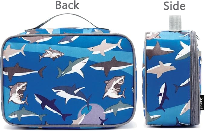 FlowFly Kids Lunch box Insulated Soft Bag Mini Cooler Back to School Thermal Meal Tote Kit for Girls, Boys, Shark