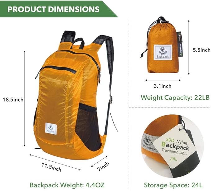 4Monster Hiking Daypack,Water Resistant Lightweight Packable Backpack for Travel Camping Outdoor