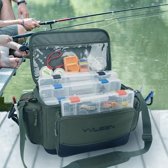 YVLEEN Fishing Tackle Box Bag - Outdoor Large Fishing Tackle Storage Bag - 100% Water-Resistant Polyester Material - Fishing Tackle Bags - Suitable for 3600 3700 Tackle Box