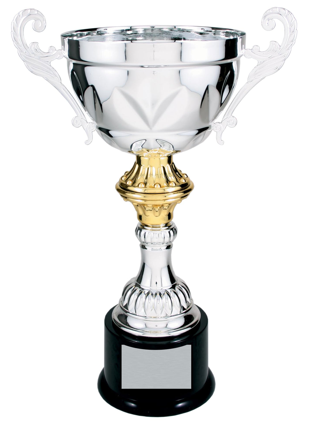 Griffco Supply Metal Cup Trophy in Gold or Silver - Trophy Award, Engraved Corporate Trophy Cup Award (10", 11.5", 13" or 14.5" Tall) - Free Engraved Plate Included (Silver, 8.75" X-Small)