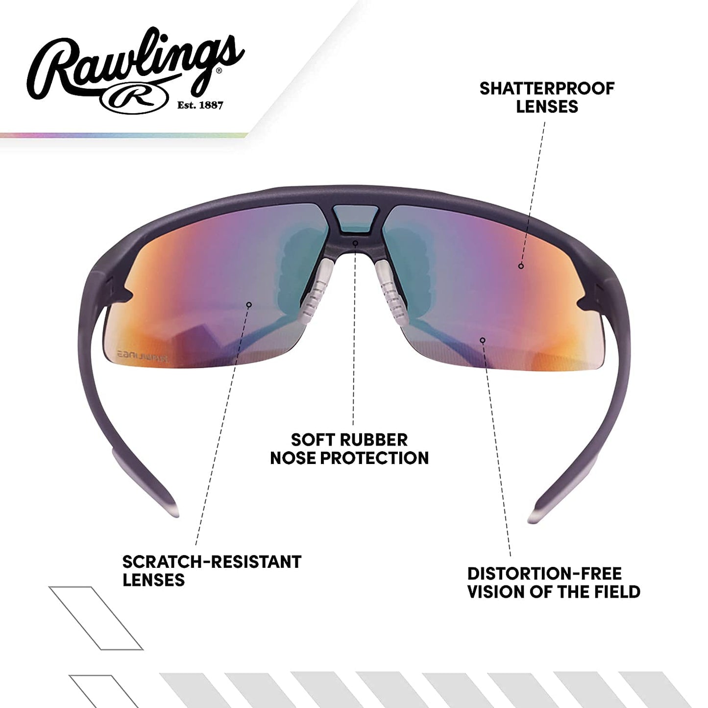 Rawlings 134 Kids Sunglasses for Baseball and Youth Softball Sunglasses - 100% UV Lightweight Poly Lens with Stylish Shield Lenses - Black/Multi
