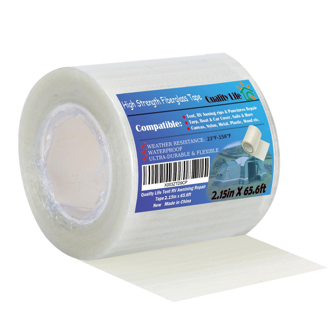 Quality Life 65.6ft RV Awning Repair Tape, Tent, Waterproof Tarp, Car Cover, Boat Covers, Sail Tape, Outdoor Umbrella Fiber Glass Repair Tape 3.15in