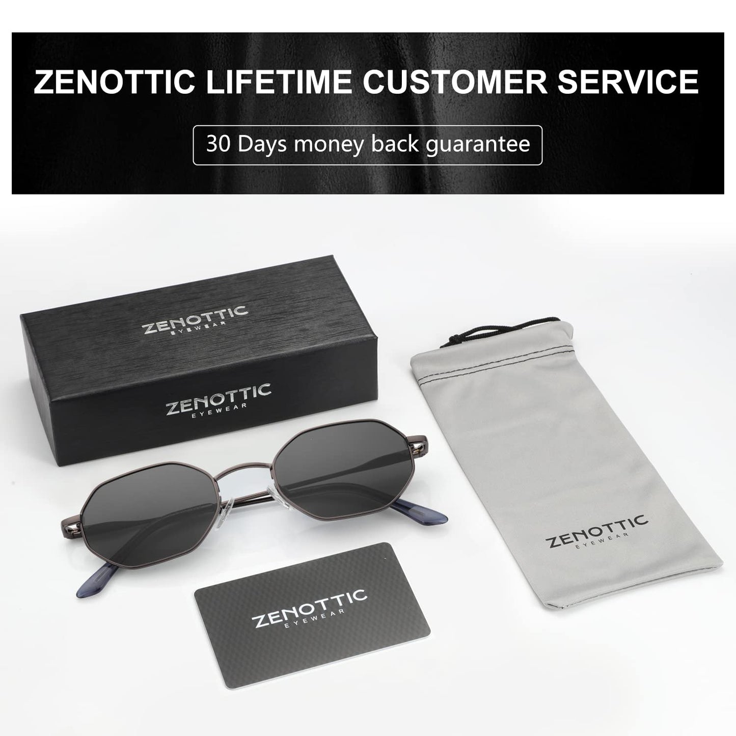 ZENOTTIC Small Octagonal Polarized Sunglasses for Women Men Hippie Metal Frame Retro Rectangle Sun Glasses