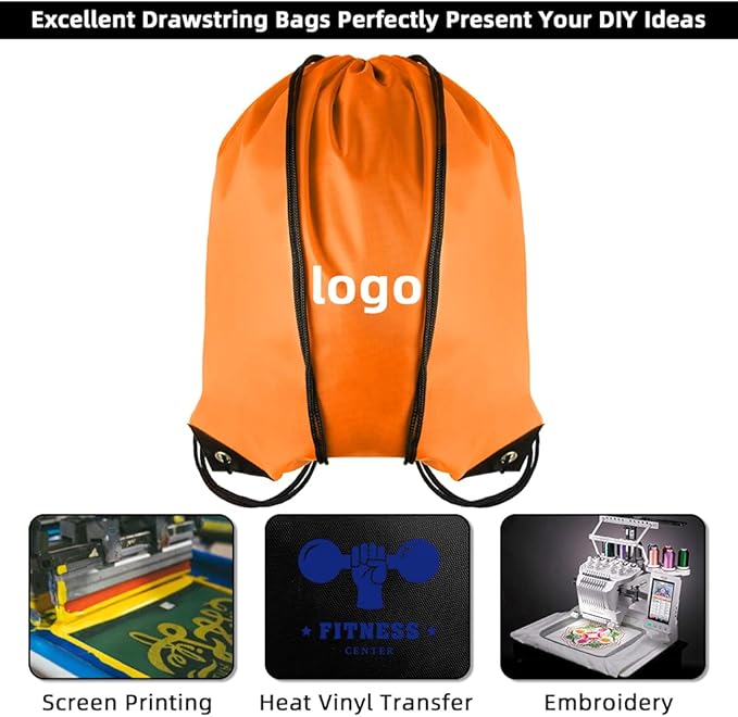 GoodtoU Drawstring Bags Bulk Cinch Backpacks - Nylon Drawstring Backpack Sports String bags 16 Pcs Orange
