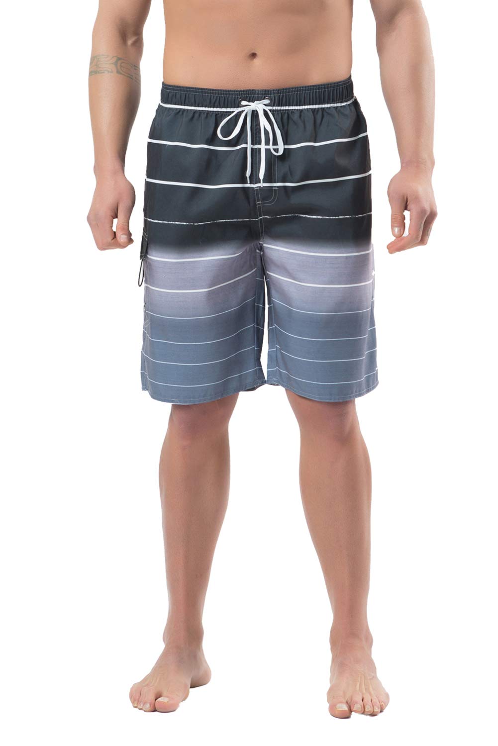 Lncropo Mens Quick Dry Swim Trunks Striped Print Board Shorts with Mesh Lining,AB8-Gray,XL