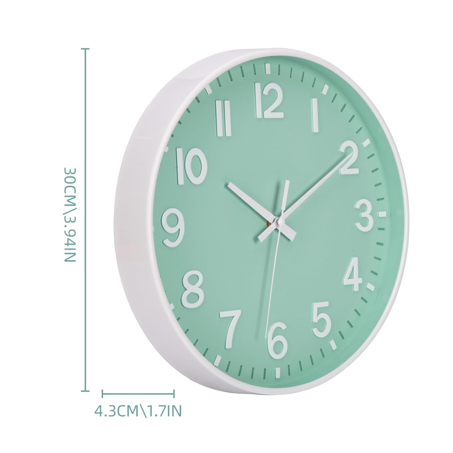 ACCSHINE Wall Clocks Modern Non-Ticking Silent 12 Inch Decro Quartz Blue Clock Battery Operated Easy to Read for Room, Home, Kitchen, Bedroom, Office, School (Green + White)