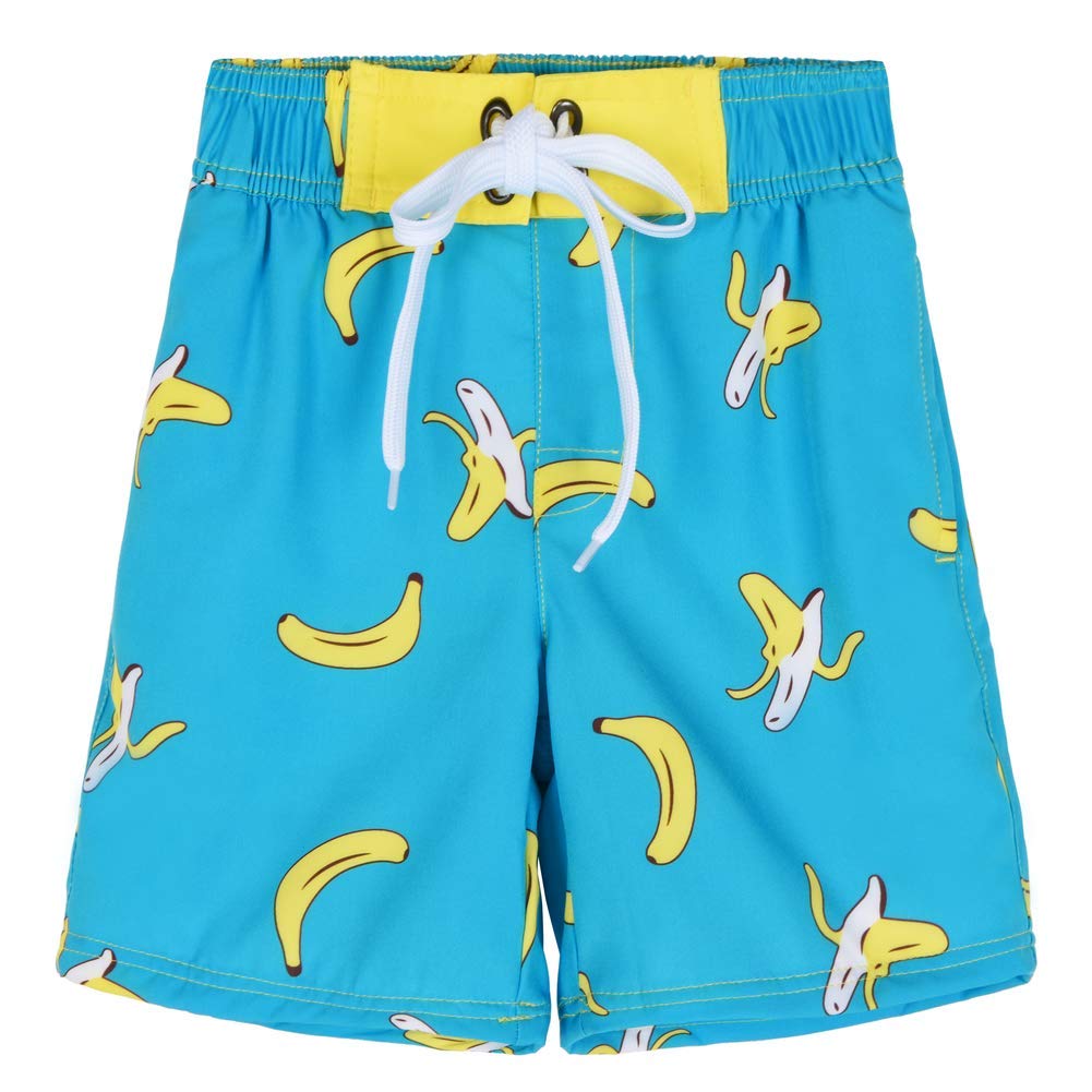 Nonwe Boy's Swimming Shorts Quick Dry Soft Drawsting Printed Hand Pocket Beach Trunks Banana Pattern Blue 3T