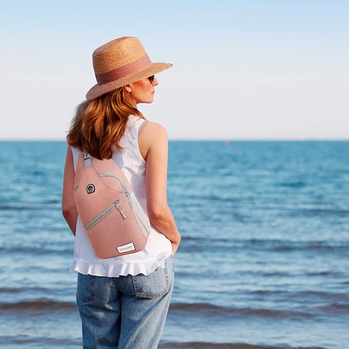 ZOMAKE Sling Bag for Women Men, Small Crossbody Sling Backpack, Mini Water Resistant Shoulder Daypack for Travel, Anti Thief Chest Bag for Hiking, Sports, Pink(new)