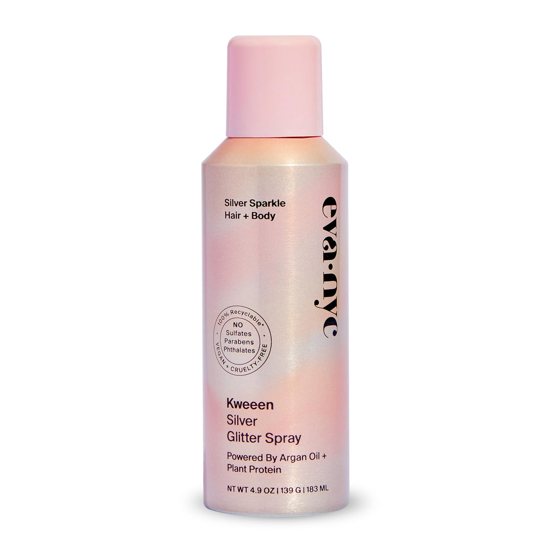 Eva NYC Kweeen Silver Body and Hair Glitter Spray for Shimmer, Washable Glitter Hairspray for Any Party Look, 4.9 oz