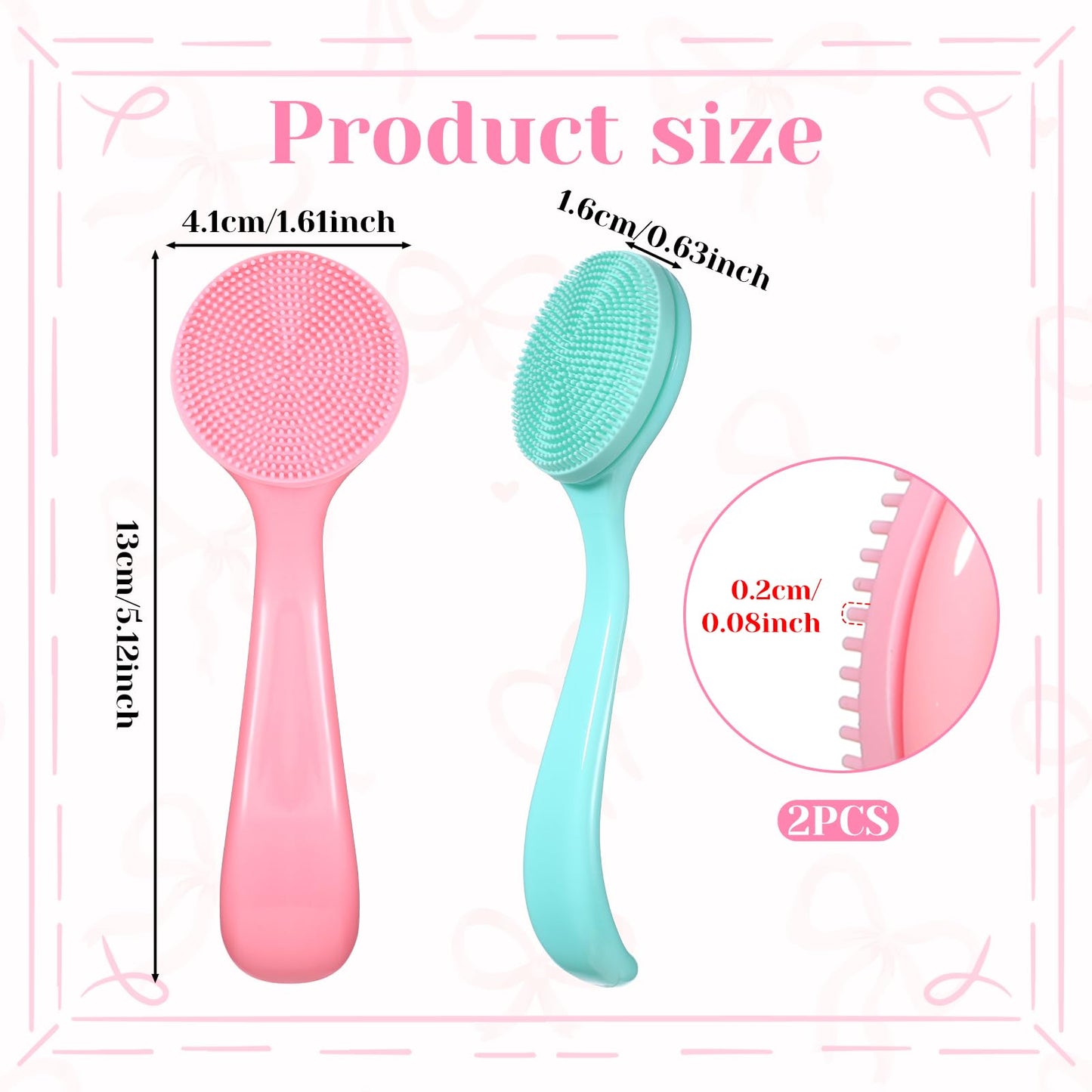 2 Pcs Silicone Manual Facial Cleansing Brush Soft Face Scrubber Exfoliating Brush Waterproof Face Cleaning Scrubber Exfoliator Cleanser for Blackheads Makeup Residues Removal(Pink, Blue)