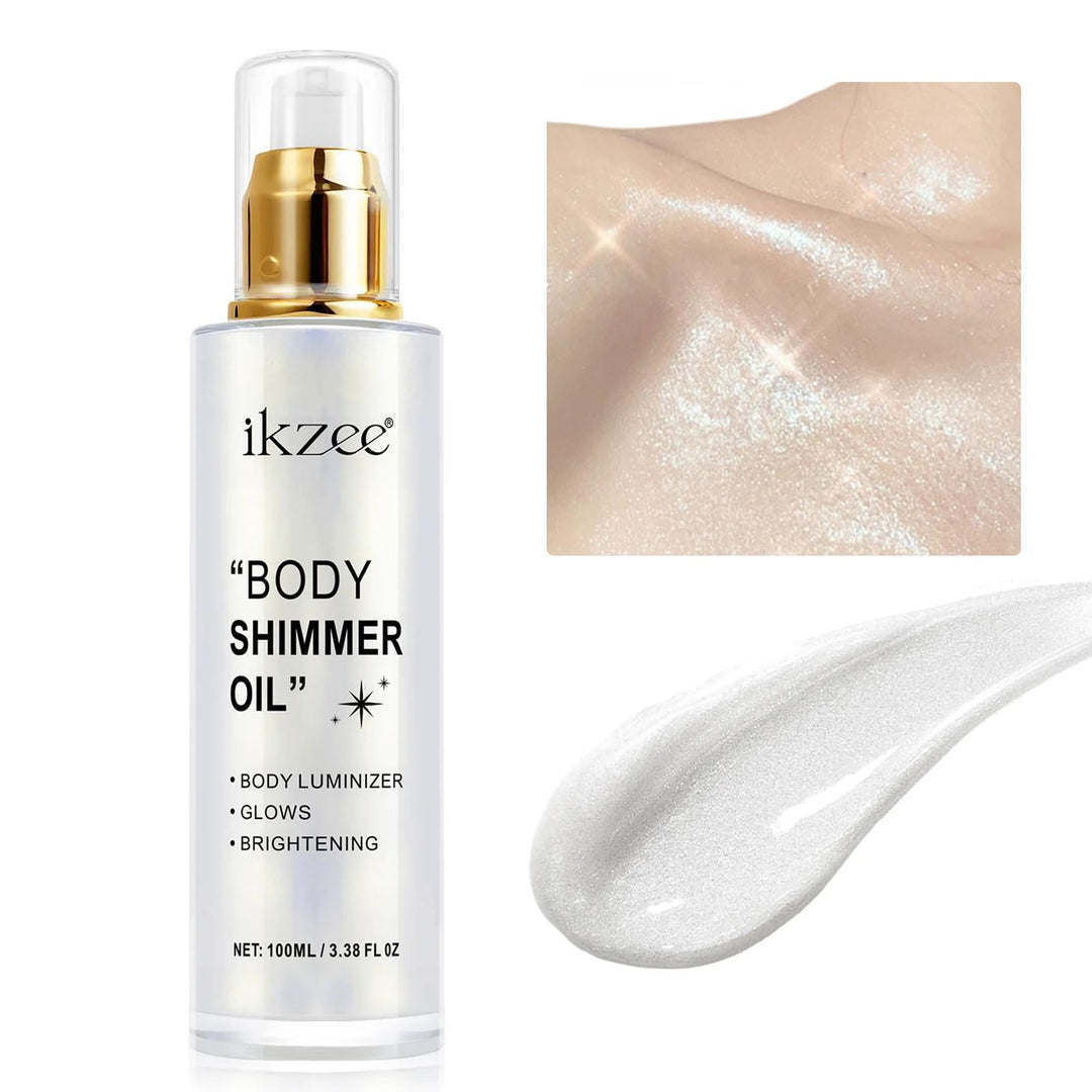 Body Glow Shimmer Oil 100ml, Moisturizing Long Lasting Face Brightener, Waterproof Liquid Illuminator, Highlighter for Summer Tanning (#01 Silver)