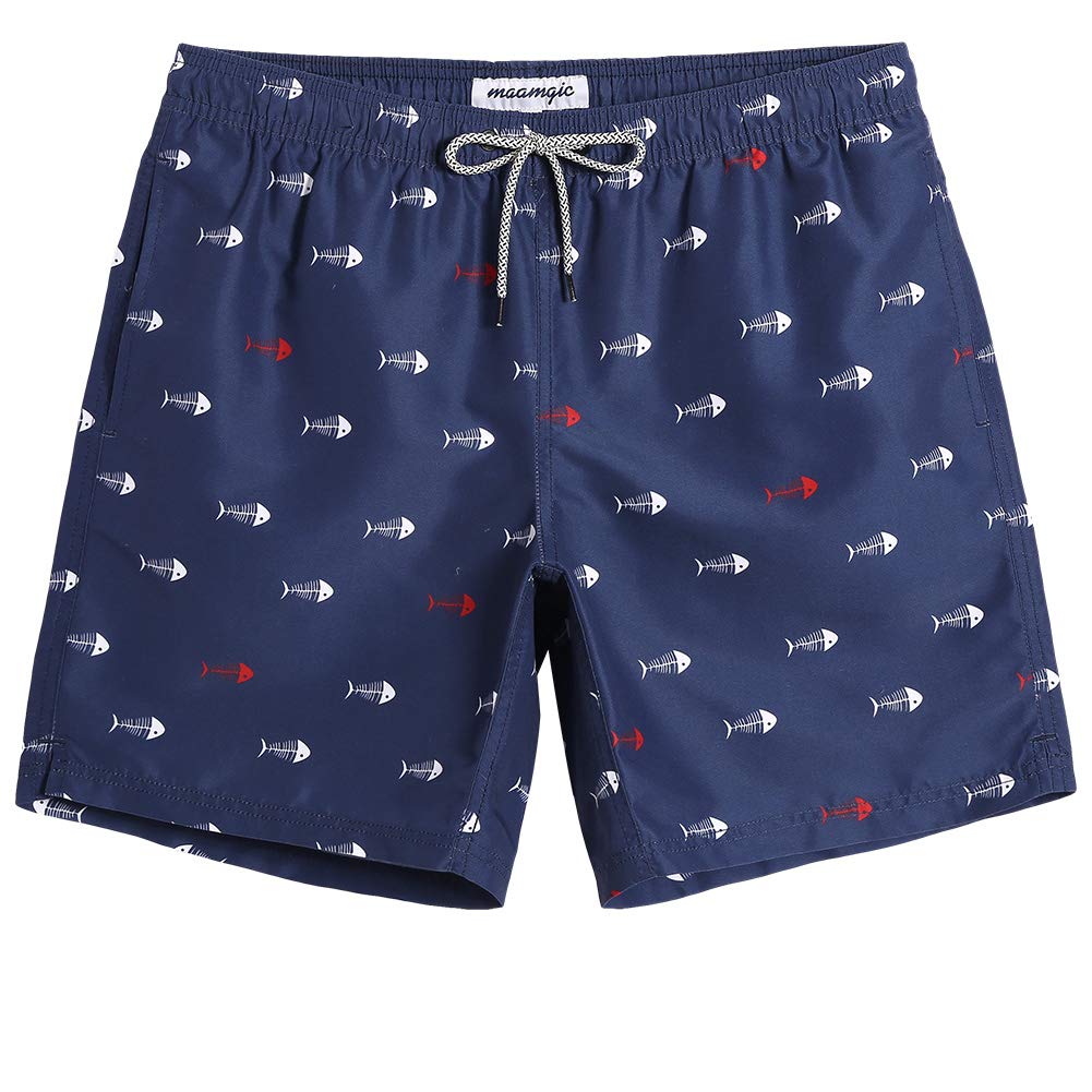 maamgic Mens Swim Trunks Quick Dry Swim Shorts with Mesh Lining Funny Swimwear Bathing Suits Navy Blue X-Small