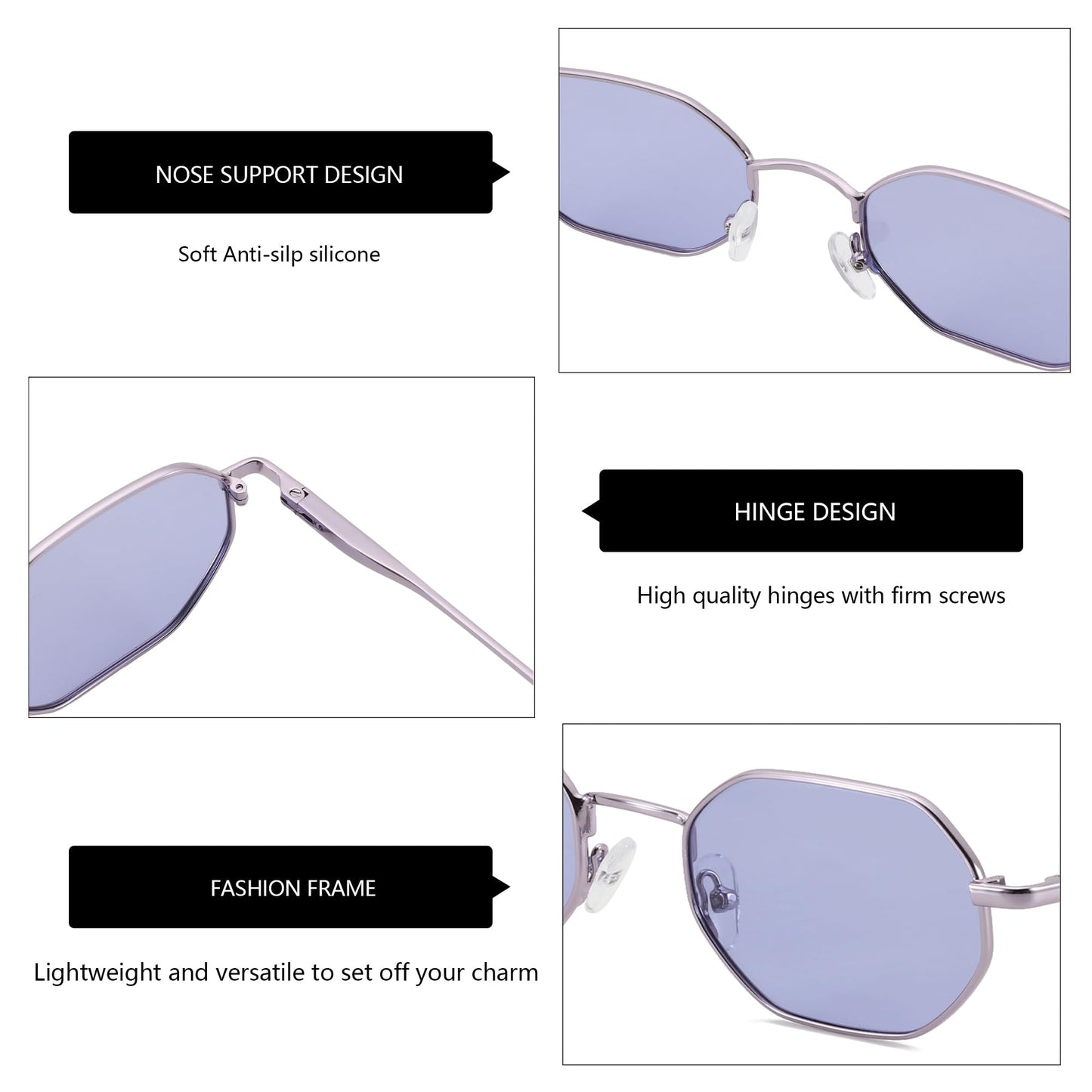 ZENOTTIC Small Octagonal Polarized Sunglasses for Women Men Hippie Metal Frame Retro Rectangle Sun Glasses