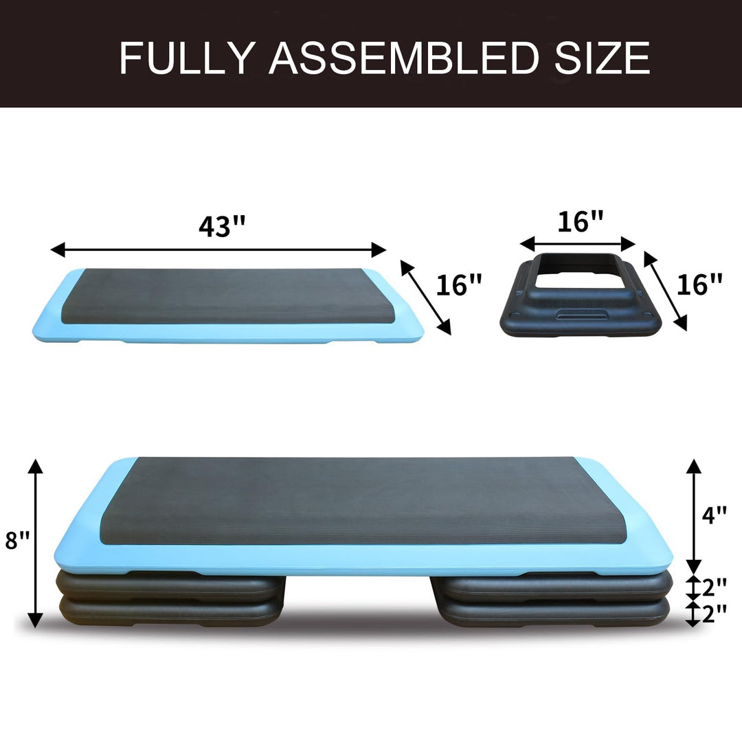 ICSPOID 43'' Aerobic Stepper, 4-6-8in Height-Adjustable Exercise Workout Step Platform with 4 Detachable Risers for Home Gym Workout & Training