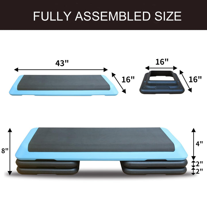 ICSPOID 43'' Aerobic Stepper, 4-6-8in Height-Adjustable Exercise Workout Step Platform with 4 Detachable Risers for Home Gym Workout & Training