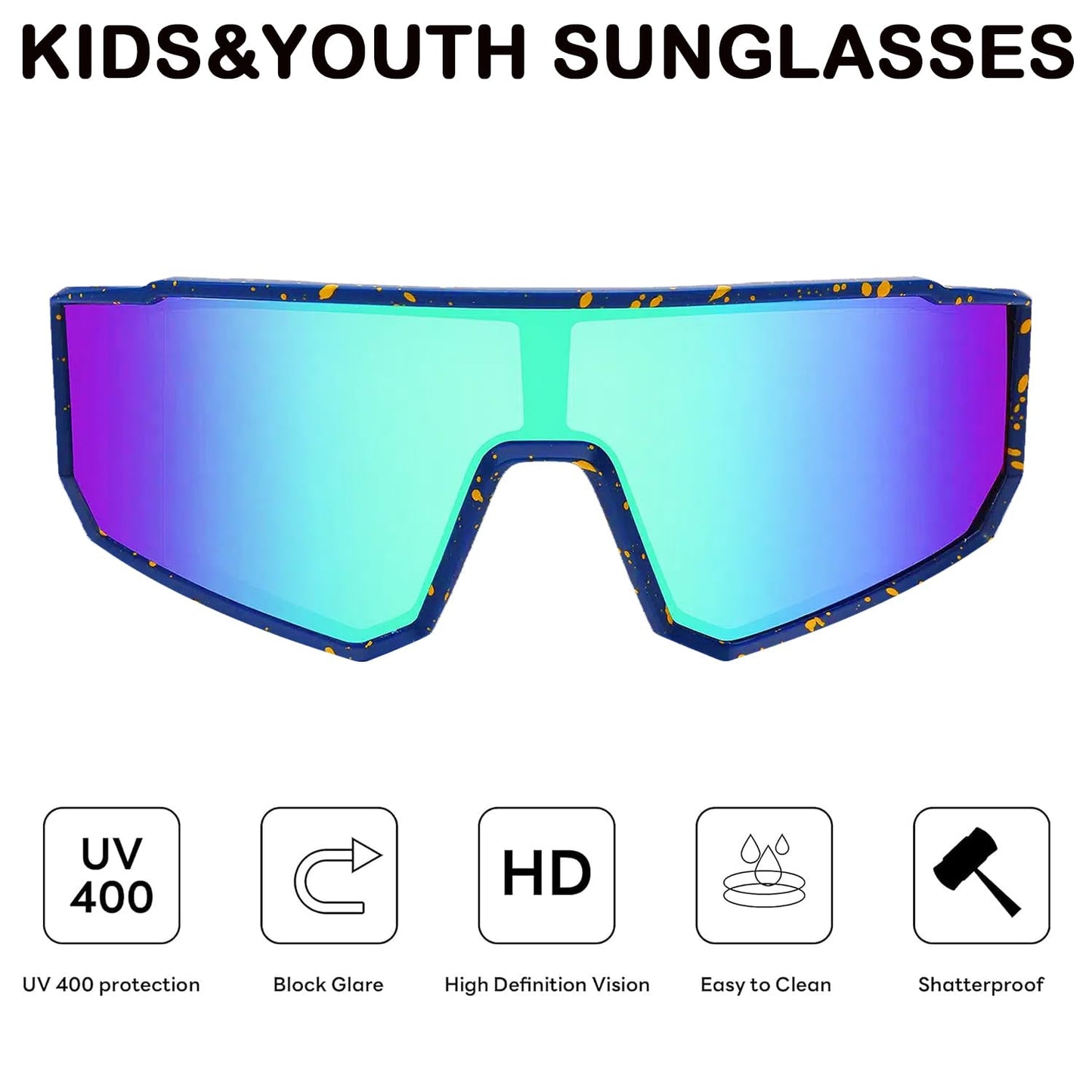 Youth Baseball Sunglasses For Boys Girls,UV400 Kids Sports Sunglasses,Cycling glasse Running Golf