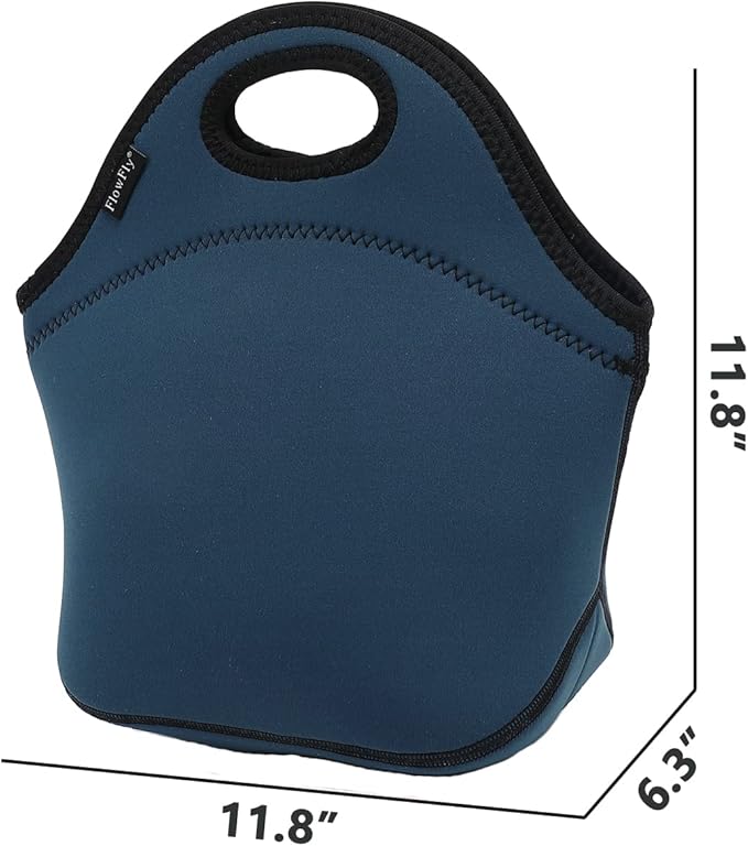 FlowFly Neoprene Kids Lunch box Insulated Soft Bag Mini Cooler Thermal Meal Tote Kit for Boys, Girls,Men,Women,School,Work, Office, Navy Blue