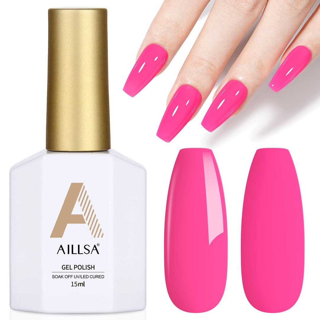 Aillsa Hot Pink Gel Nail Polish Neon Pink Gel Polish Pastel Bright Pink Gel Nail Polish Macaron Spring Summer Colors Soak Off U