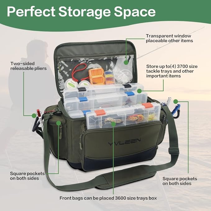 YVLEEN Fishing Tackle Box Bag - Outdoor Large Fishing Tackle Storage Bag - 100% Water-Resistant Polyester Material - Fishing Tackle Bags - Suitable for 3600 3700 Tackle Box