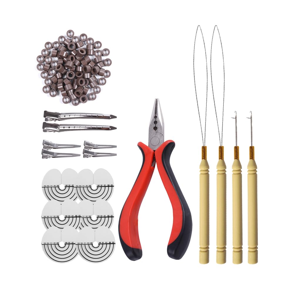 200Pcs Silicone Micro Rings Hair Extensions Tool Kit Three-Hole Hair Pliers Micro Pulling Needle Loop Threader And Silicone Micr