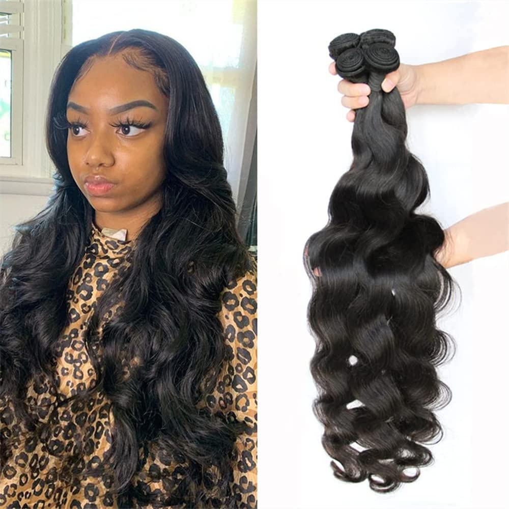 Yisea 12A Body Wave Bundles Human Hair 4 Bundles (18 16 14 12 Inches) Brazilian Virgin Human Hair Body Wave Bundles Natural Colo