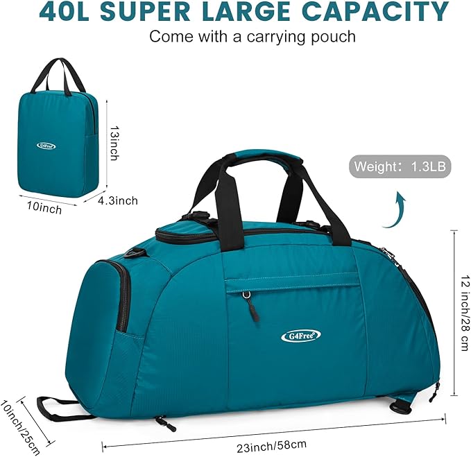 G4Free 40L 3-Way Duffle Bag Backpack Gym Bag for Men Women Sports Duffel Bag with Shoe Compartment Travel Backpack Luggage