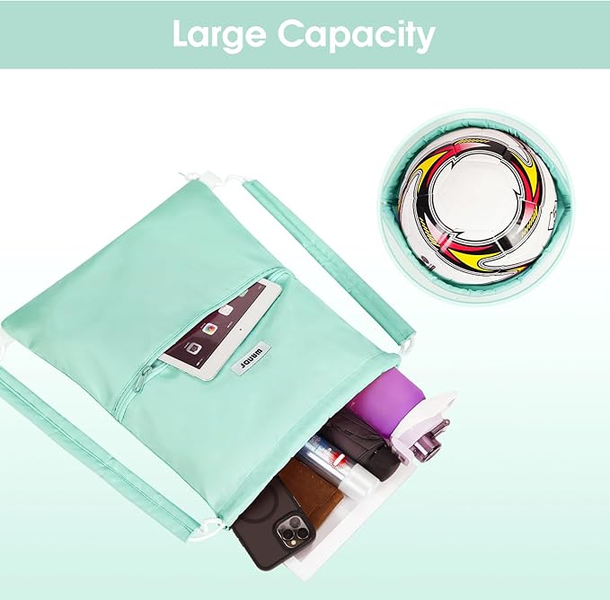 WANDF Drawstring Backpack Sports Gym Bag with Shoulder Pads Water Resistant String Bag Cinch Bag for Women Men (Mint Green)
