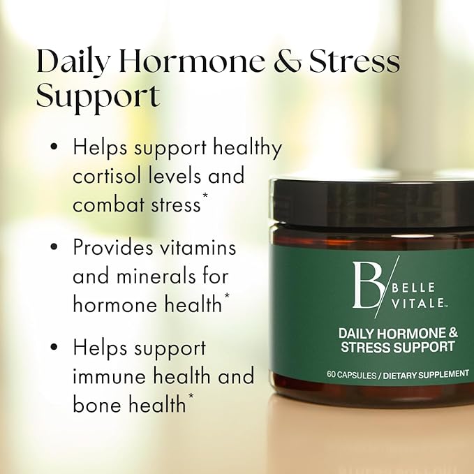BODi Belle Vitale Daily Hormone & Stress Support - Ashwagandha & Rhodiola - Helps Combat Stress & Supports Healthy Cortisol Levels - Vitamin B12 Help Energy Metabolism & Immune Health - 60 Capsules