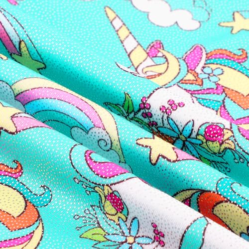 Belovance Leotards for Girls Gymnastcis Dance Outfit 7-8 Kid Child Sleeveless Sparkle Green Castle Unicorn Biketard (Green Castle, 7-8 Years)
