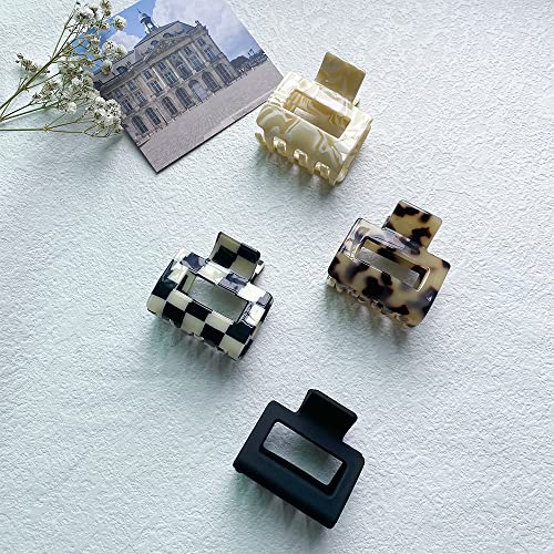 Checkered Tortoise Hair Clips for Women - 4Pcs 2" Small Acetate Claw Barrettes for Thick & Thin Hair