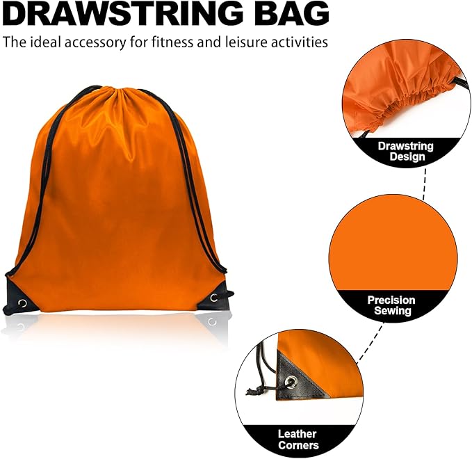 GoodtoU Drawstring Backpacks, Drawstring Bags Bulk Nylon Backpack Draw String Back Bag Cinch Sack Drawstring Gym Bag Drawstring Backpack for Sport, Traveling, Team (Orange, 48Pcs)
