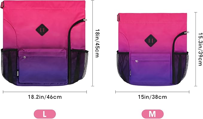 WANDF Drawstring Backpack Sports Gym Bag with Shoes Compartment, Water-Resistant String Backpack Cinch for Women Men (Small,Rose Gradient)
