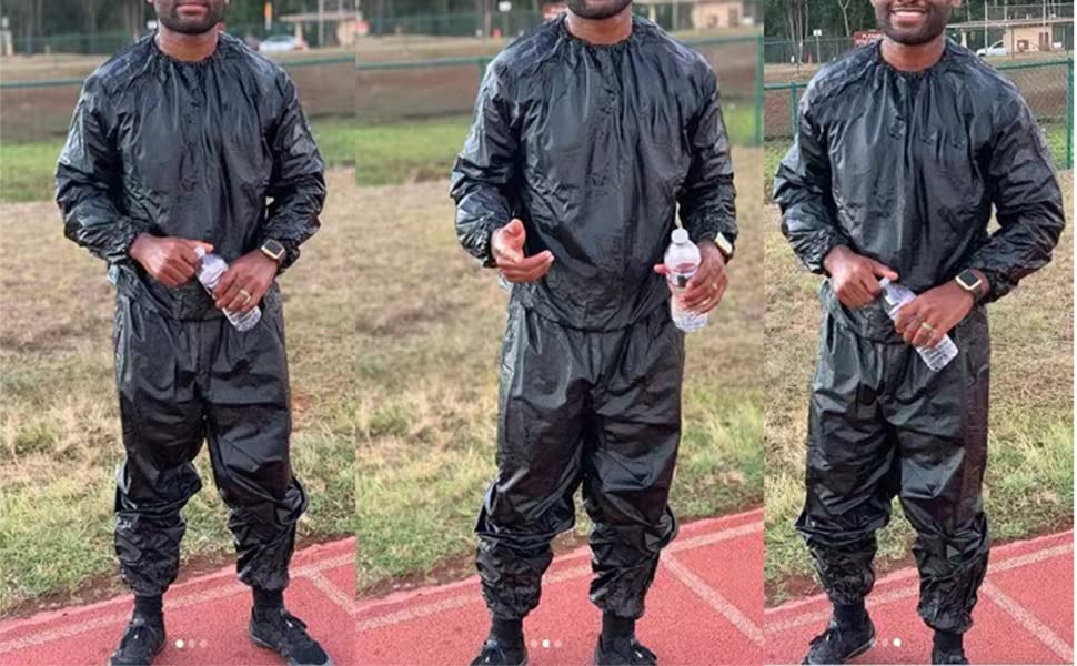 Heavy Duty Sauna Suit Men Women Weight Loss Exercise Slimming Gym Fitness Workout Anti-Rip Sweat Suit (Black, M)