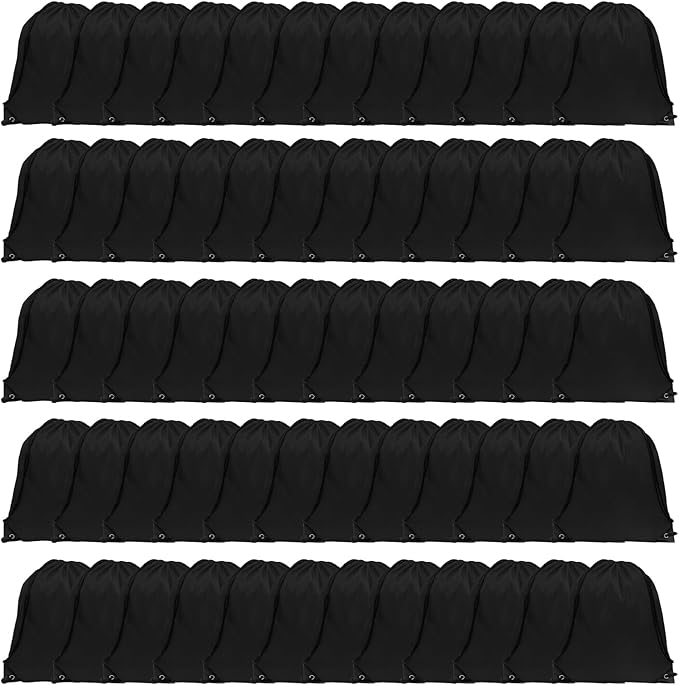 GoodtoU Drawstring Bags, Drawstring Backpack Nylon Backpack Draw String Bags Pack Bulk Cinch Sack Drawstring Gym Bag Drawstring Backpack for Sport, Traveling, Team (Black, 60Pcs)
