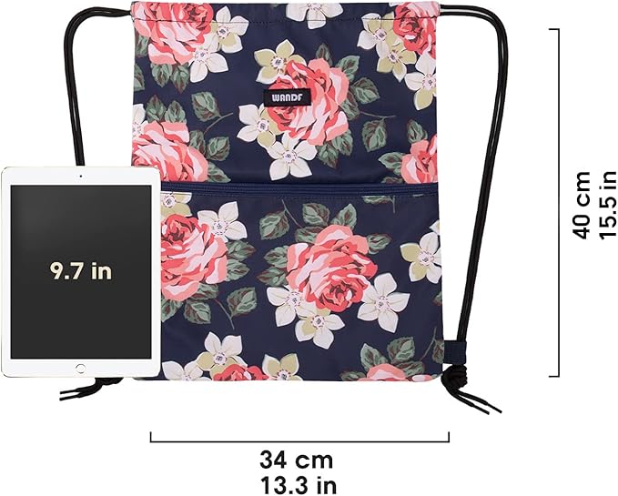 WANDF Drawstring Backpack String Bag Sackpack Cinch Water Resistant Nylon for Gym Shopping Sport Yoga (Peony)