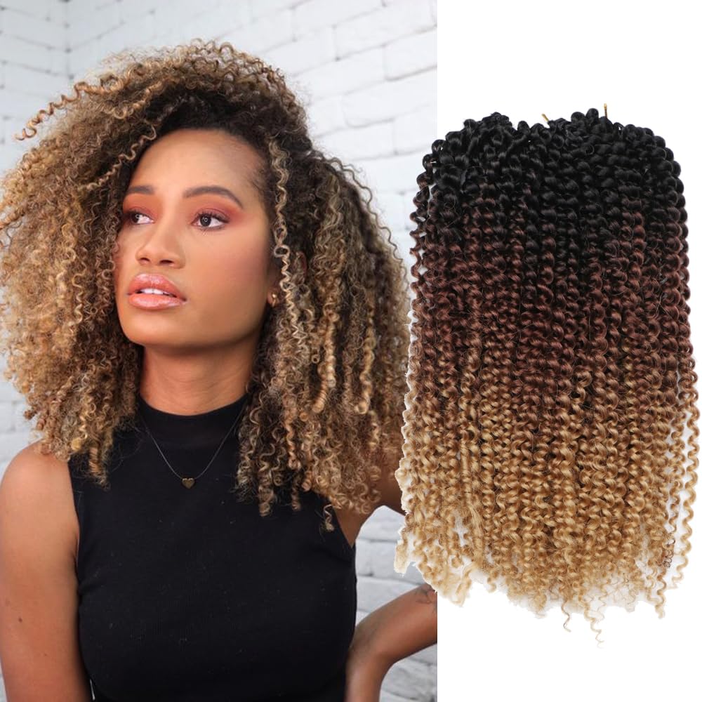 3Pcs/Pack Kinky Curl 12Inch Afro Kinky Twist Hair Crochet Braids Soft Synthetic Crochet Hair Extention (12Inchotbrown)