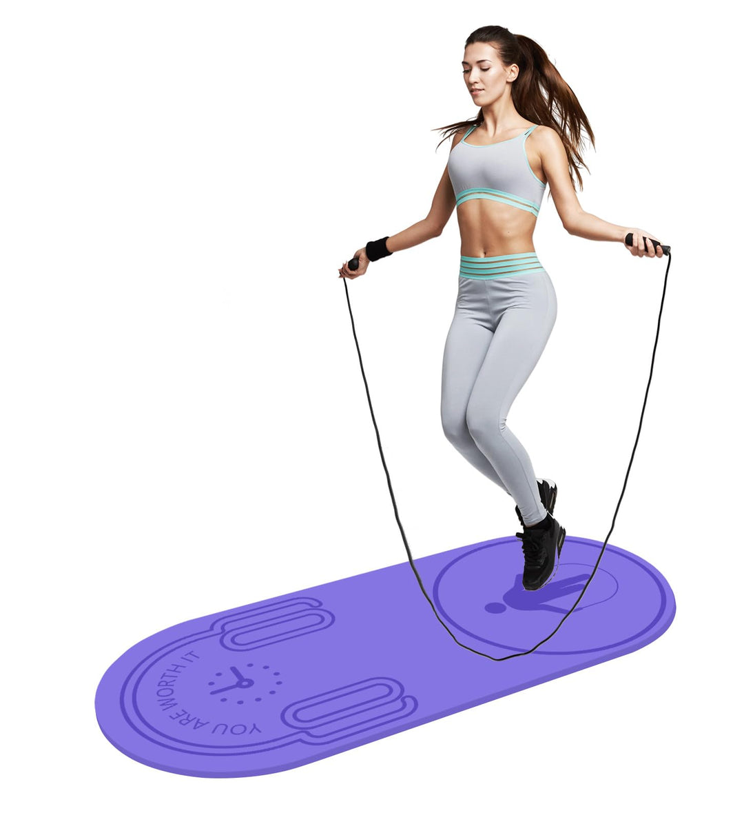 LERYG 8/20/30mm Jump Rope Mat Fitness Exercise Mat Durable, Non-Slip, Workout Mats with Jump Rope & Carrying Bag for Home Gym Flooring in Purple(55"x 24")
