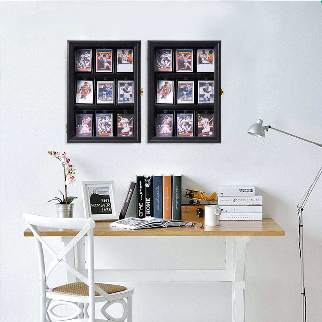 Verani Baseball Card Display Case - Sports Card Display Frame - Holds Sport Cards with UV Protection Clear View Lockable Wall Cabinet for Football Basketball Hockey Trading Card Black